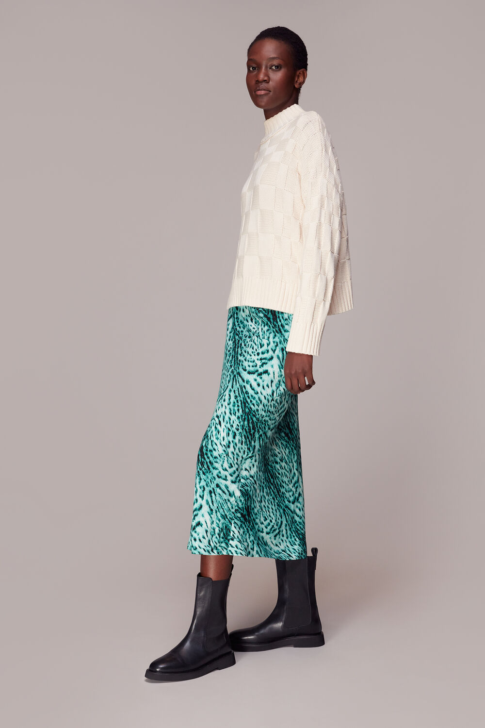Brushed Leopard Bias Cut Skirt